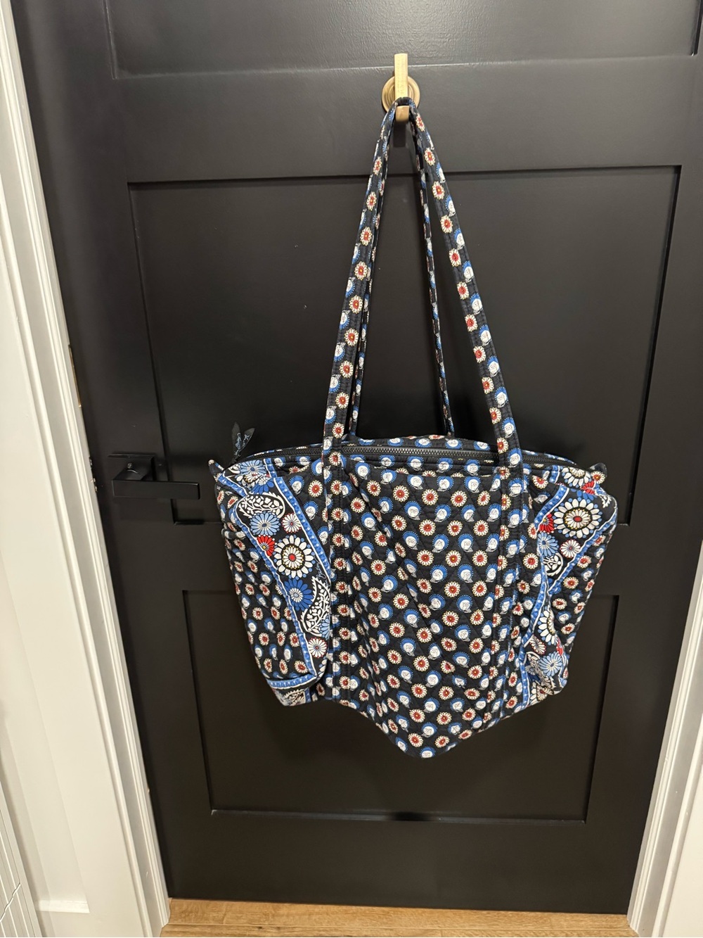 Quilted Vera Bradley Midnight Owl Pattern Duffel Bag.